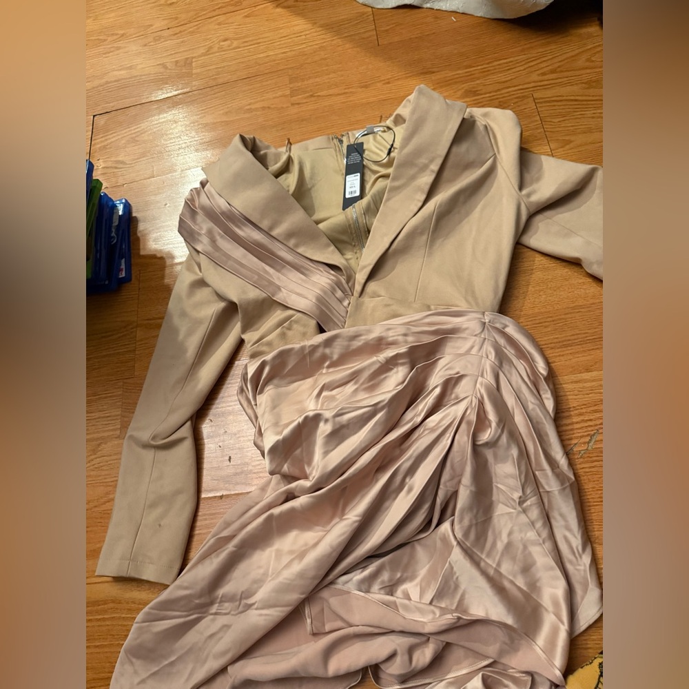 Elegant Tan Wrap Dress - Picture 5 of 6